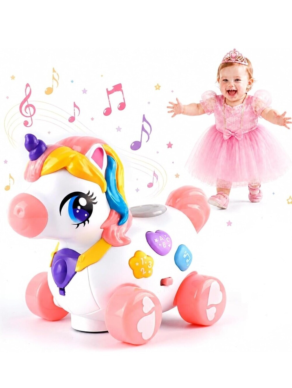 Interactive Unicorn Baby Toy, Crawling & Walking Learning Toy, Music & Lights
